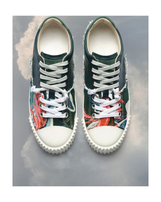 Maison Margiela Green Leaf-Printed Round Toe Sneakers