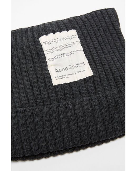 Acne Black Ribbed Square Beanie Hat for men