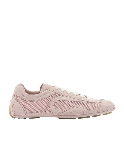 Prada Pink Logo Detailed Low-Top Sneakers