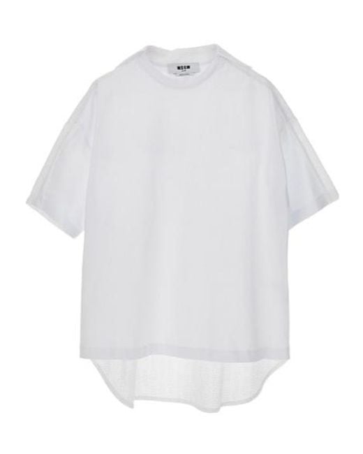 MSGM White Mesh Panel T-Shirt