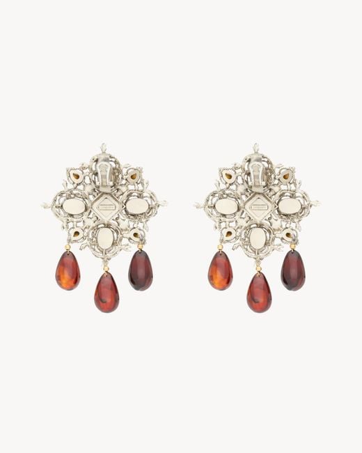 Saint Laurent White Convex Cross Earrings