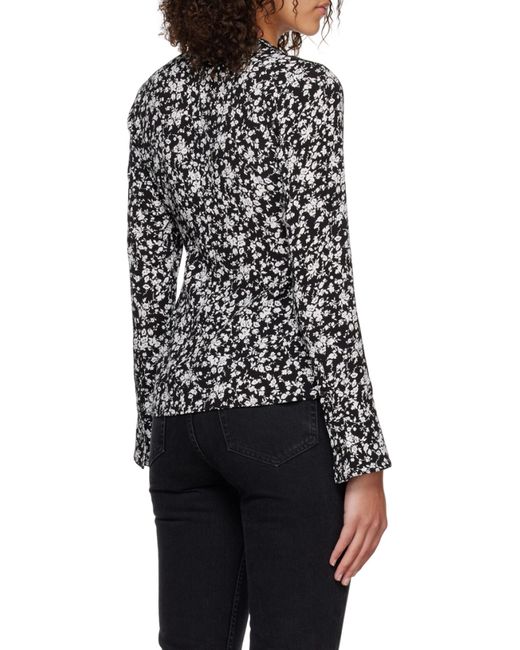 Ganni Gray Printed Crepe O-Neck Blouse