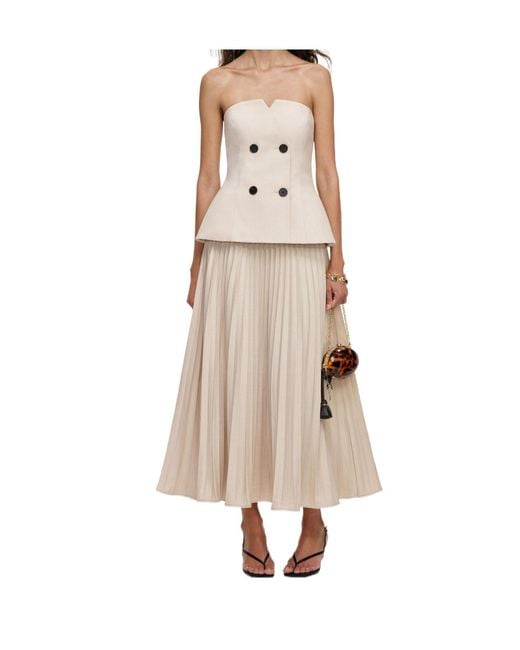 Self-Portrait Natural Strapless Pleated Midi Dress