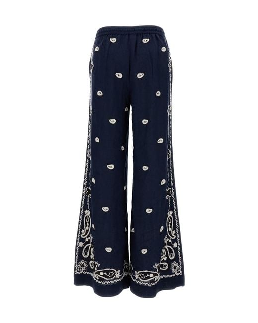 P.A.R.O.S.H. Blue Embroidered Wide-Leg Trousers