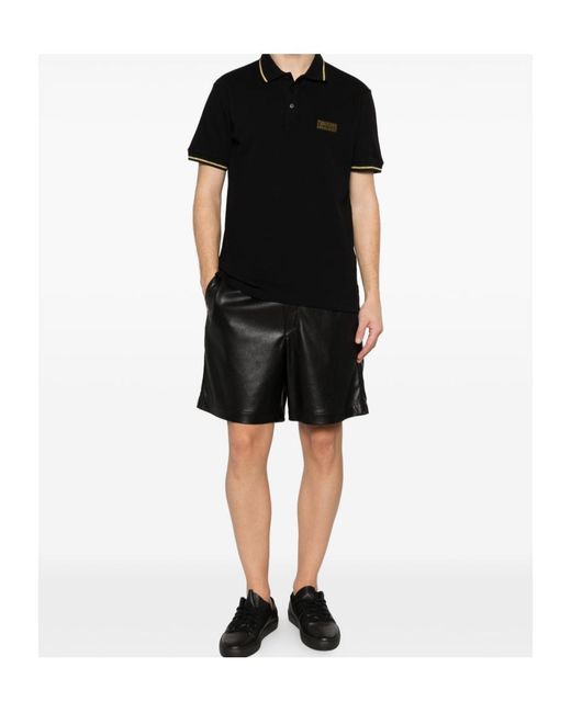 Versace Jeans Black Ribbed-Trim Polo Shirt for men