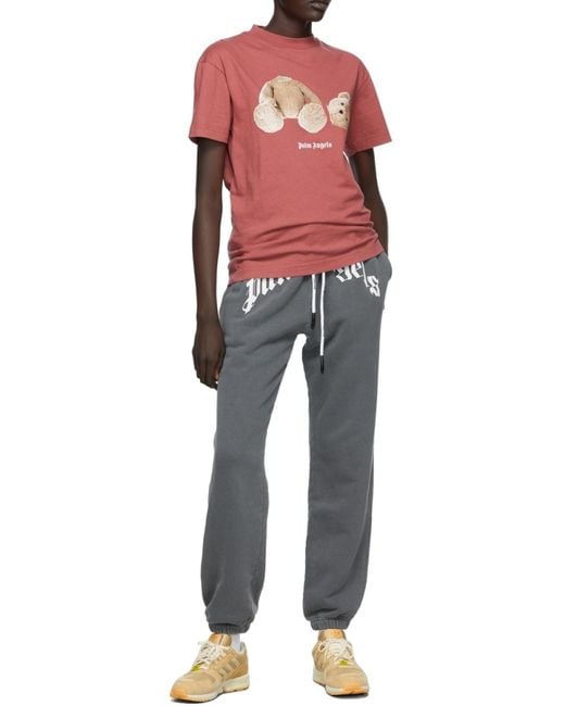 Palm Angels Pink Teddy Bear-Print Logo T-Shirt for men