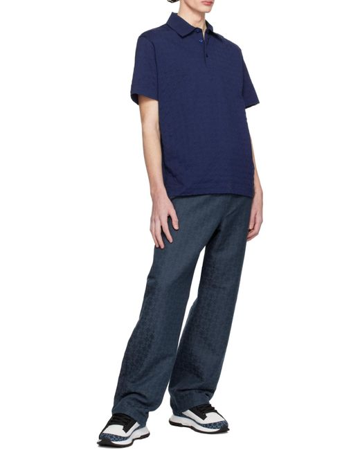 Givenchy Blue 4G-Jacquard Short-Sleeved Polo Shirt for men