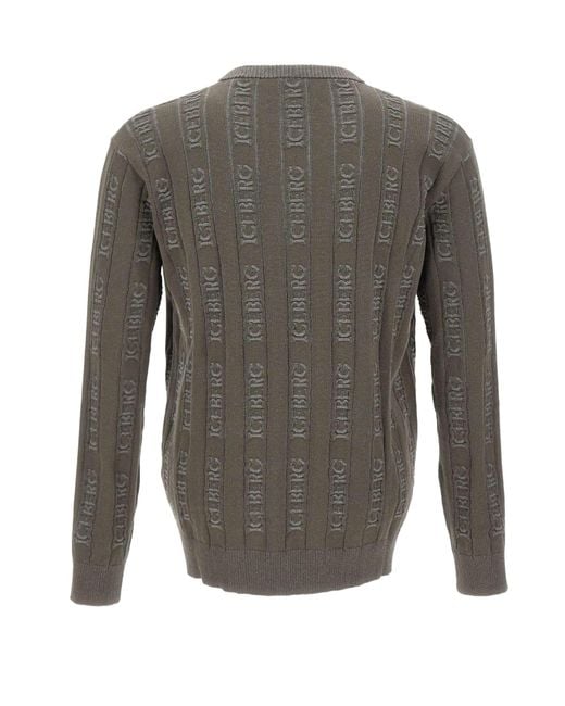Iceberg Gray All-Over Logo Knitted Sweater for men