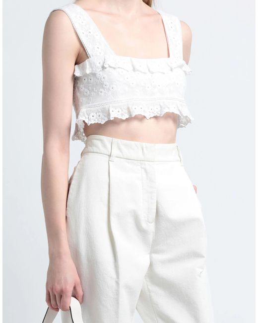 Isabel Marant White Solid Color Lace Sleeveless Crop Top