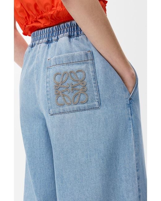 Loewe Blue Topstitched Anagram Cropped Jeans