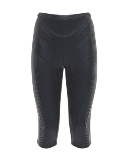 Mugler Gray Glossy Embossed Plain Knit Motorcycle Pants