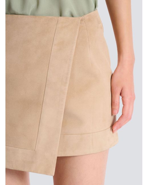 Balmain Natural Suede Wrap Mini Skirt