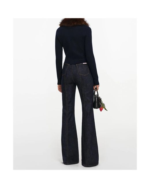 Self-Portrait Blue Faux-Fur Knit Cardigan