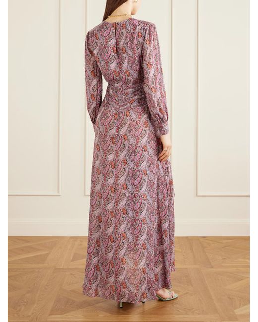 Rixo Purple Meera Pleated Paisley Print Dress