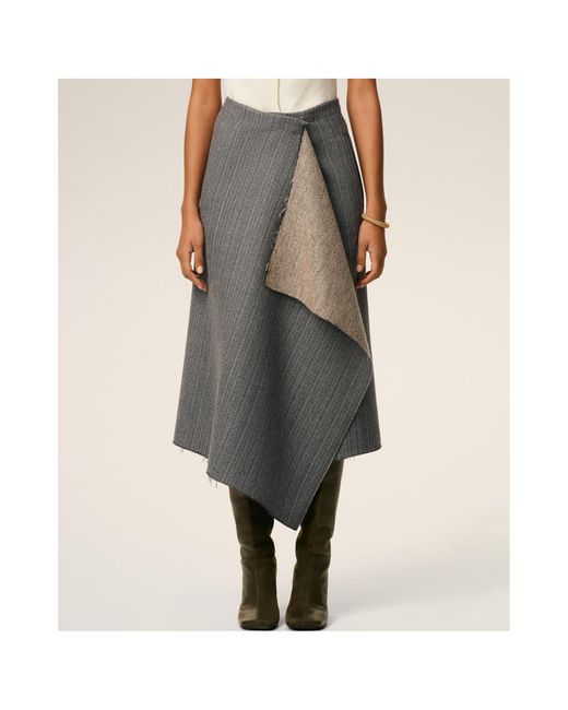 AMI Gray Wool Herringbone Wrap Midi Skirt