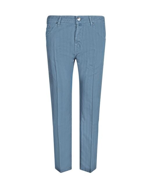 Jacob Cohen Blue Carrot Scott Chambray Straight Leg Trousers for men