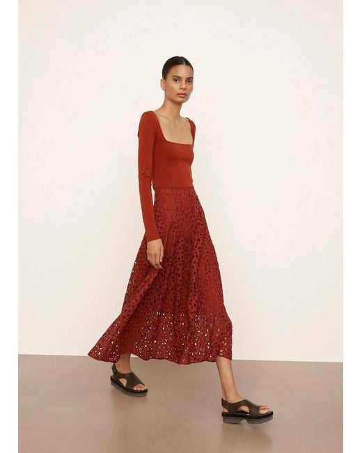 Vince A-Line Lace-Embroidered Skirt