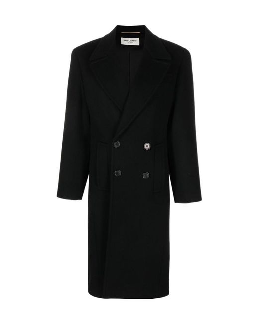 Saint Laurent Black Shoulder-Pad Double-Breasted Coat