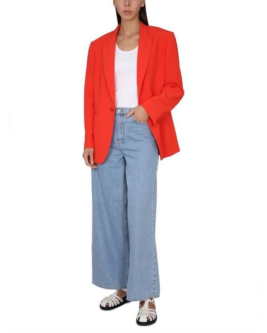 Aspesi Red Pocketed Single-Breasted Blazer