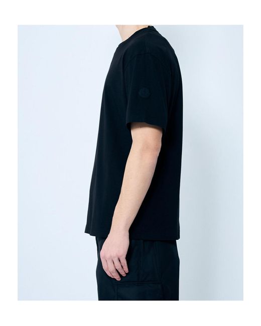 Moncler Black Double Collar Cotton T-Shirt for men