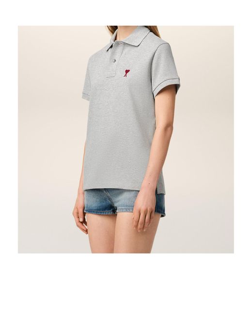 AMI Gray Short-Sleeved Polo Shirt for men