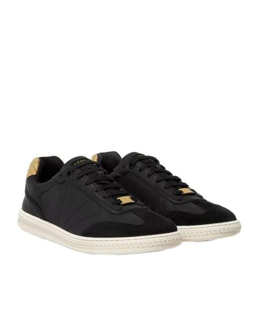Versace Black Logo-Plaque Lace-Up Sneakers for men