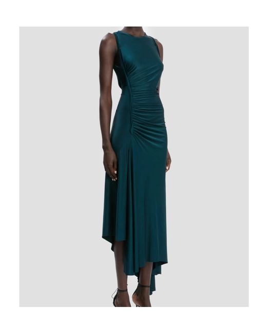 Victoria Beckham Green Asymmetric-Hem Midi Dress