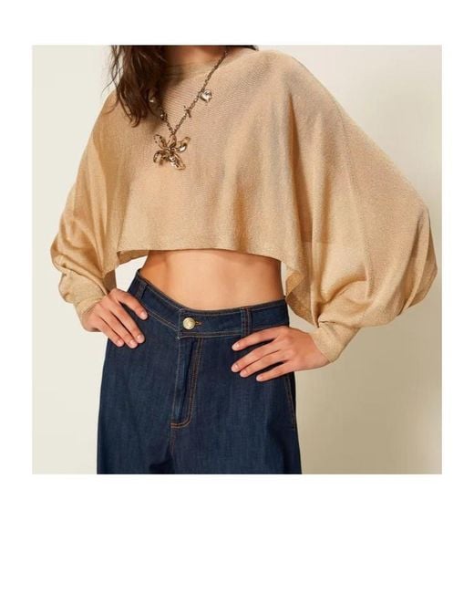 Twinset Blue Cropped Crewneck Knitted Top