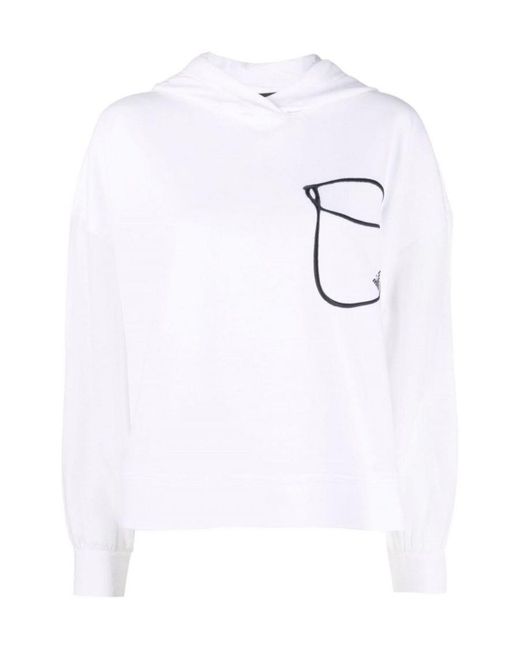 Emporio Armani White Graphic-Print Detail Hoodie