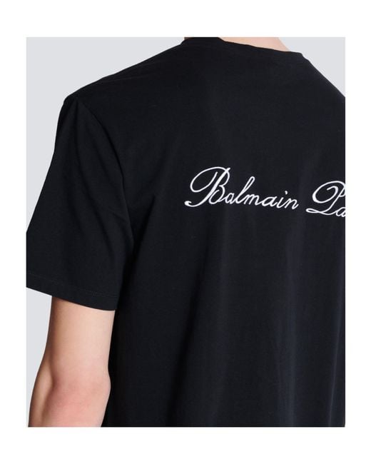 Balmain Black Logo Embroidered Crewneck T-Shirt for men