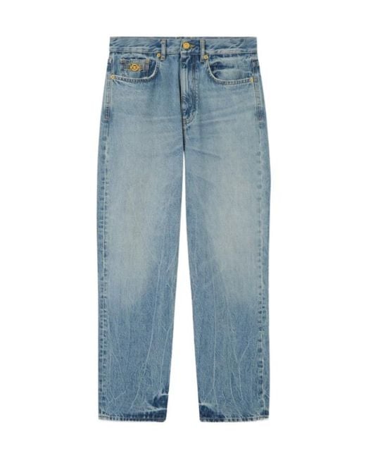 Versace Blue Logo-Patch Pencil Jeans for men