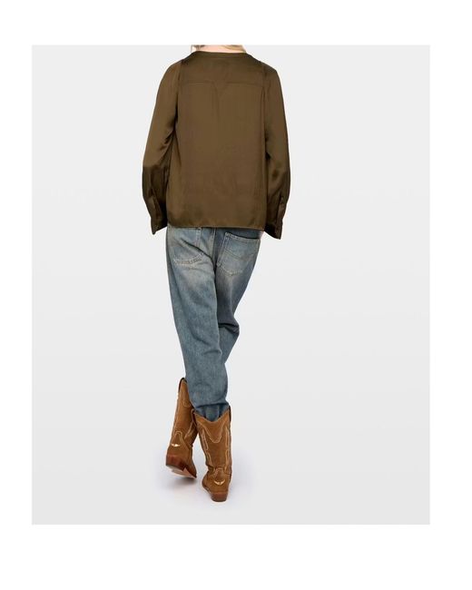 Zadig & Voltaire Green Torny V-Neck Satin Blouse