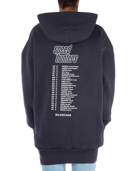 Balenciaga Blue Printed Hooded Hoodie for men