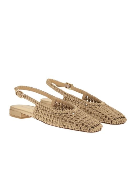 Stuart Weitzman Brown Satin Woven Slingback Flats