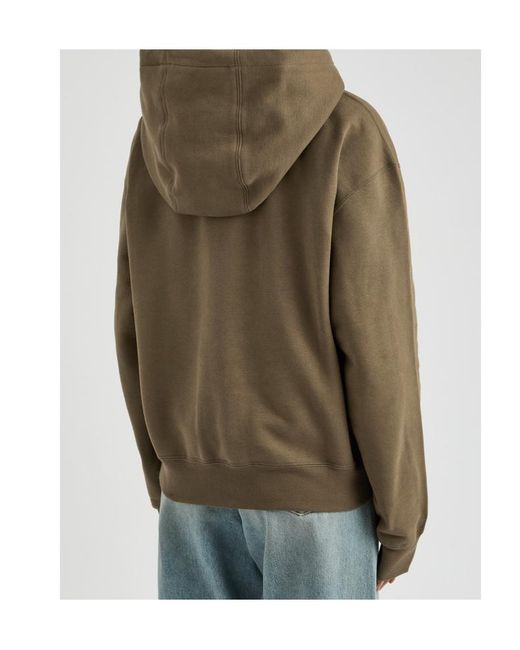 Saint Laurent Green Logo-Embroidered Hooded Cotton Sweatshirt