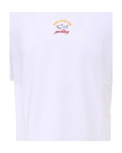 Paul & Shark White Crew Neck Printed Logo T-Shirt for men