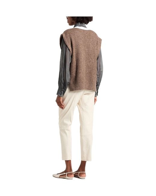 Brunello Cucinelli Brown Vneck Shortsleeve Knit Top