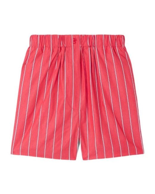 Frankie Shop Red Lui Striped Cotton-Poplin Shorts