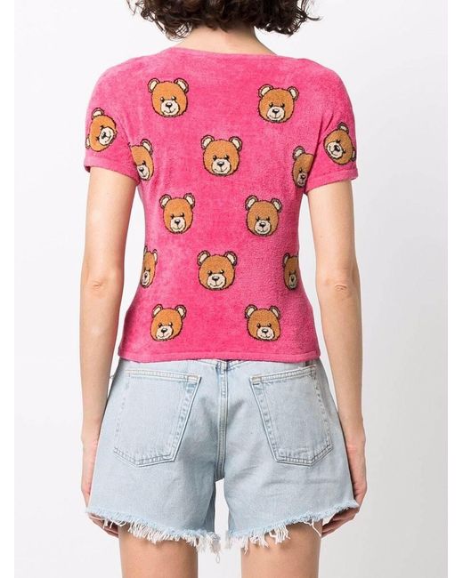 Moschino Pink Teddy Bear-Print Brushed T-Shirt