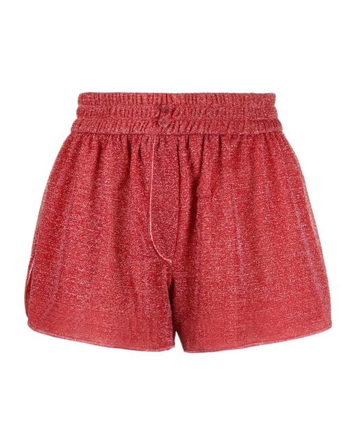 Oseree Red Oséree Lumière Lurex High Waist Shorts