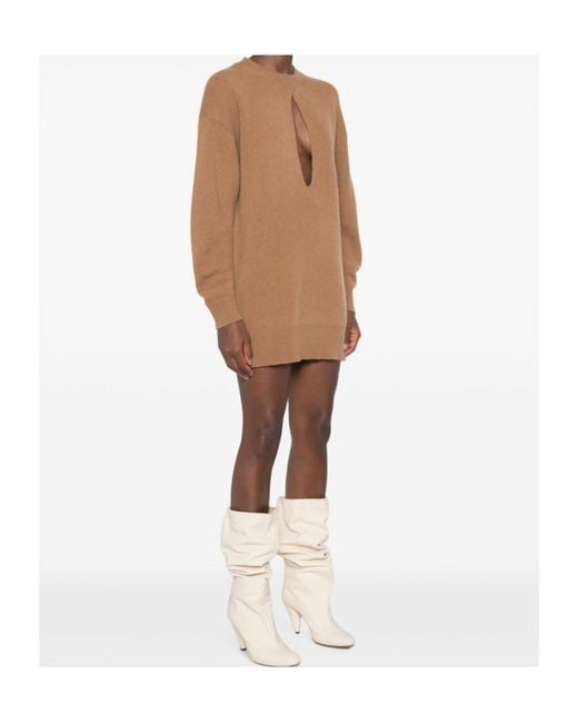 Elisabetta Franchi Brown Cut-Out Knitted Mini Dress