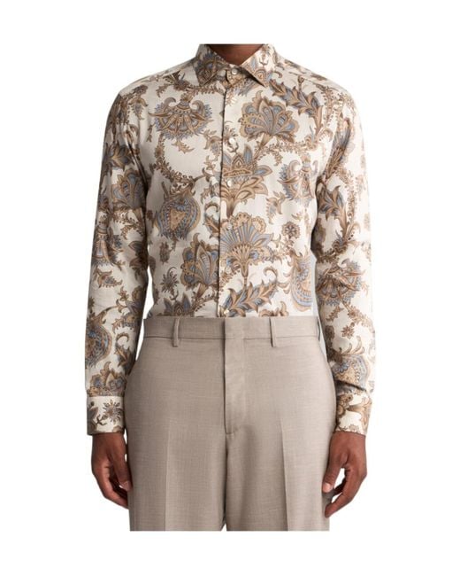 Etro Brown Paisley-Printed Curved Hem Shirt for men