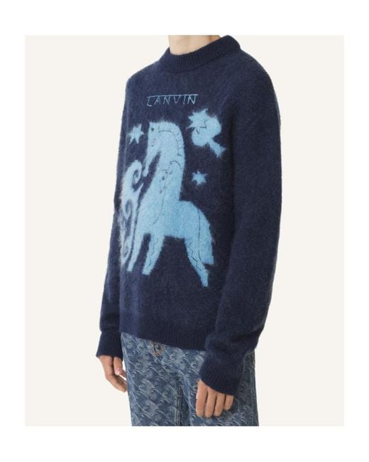 Lanvin Blue Horse Jacquard Jumper for men