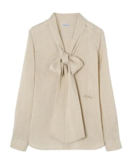 Burberry Natural Striped Silk Scarf Blouse