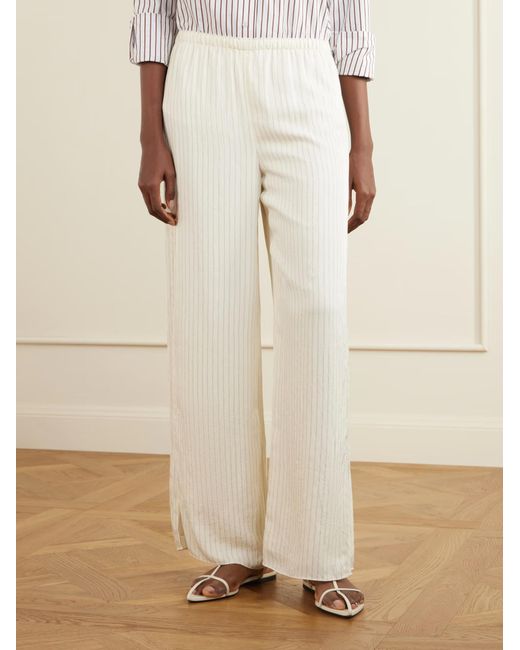 Theory White Striped Woven Wide-Leg Pants