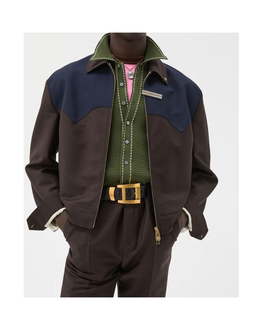 Versace Blue Contrast Yoke Zip Jacket for men