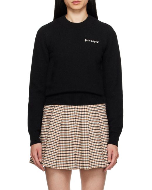 Palm Angels Black Logo Embroidered Knitted Jumper