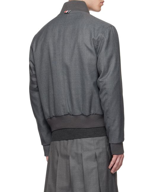 Thom Browne Gray Bar Zipped Bomber Jacket for men