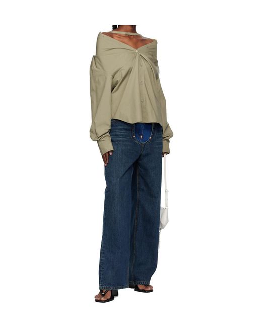 Pushbutton Blue Long-Sleeved Shirt