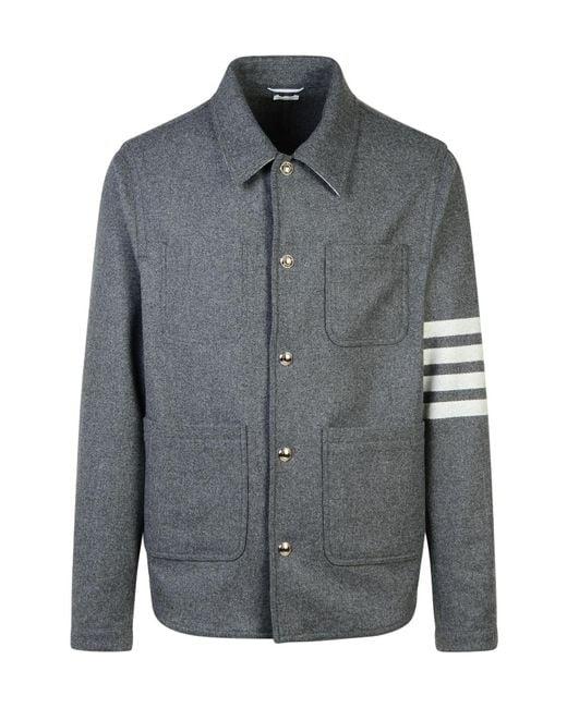 Thom Browne Gray Stripe Detailed Buttoned Jacket for men